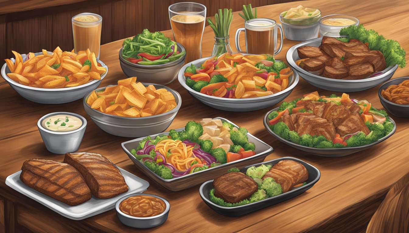 A table with a variety of healthy menu options displayed at Texas Roadhouse