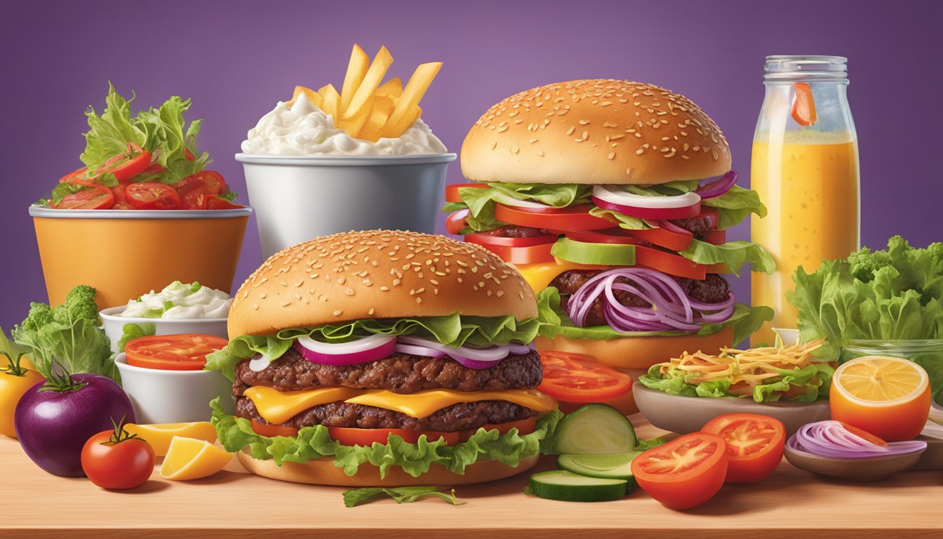 A colorful spread of fresh, vibrant ingredients for healthy burgers and sandwiches at Red Robin