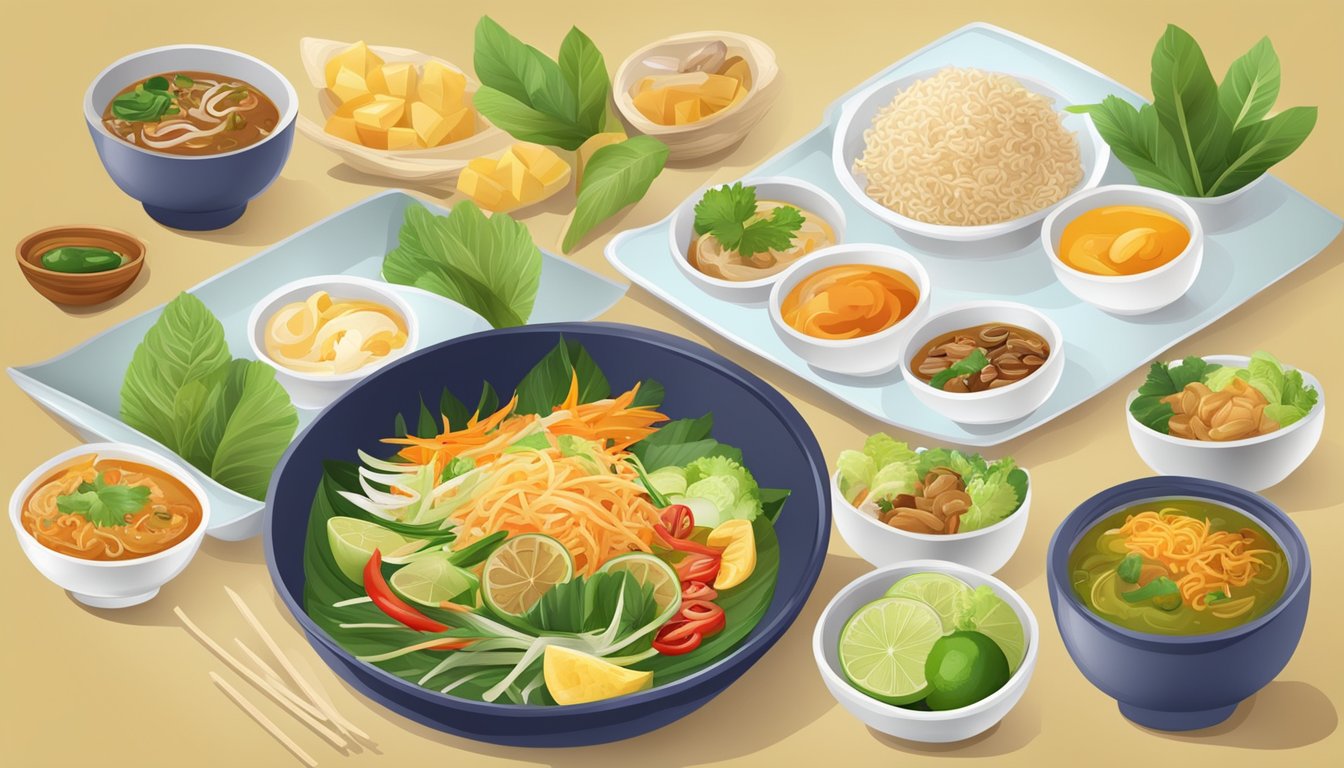 A colorful Thai menu with various healthy food options displayed