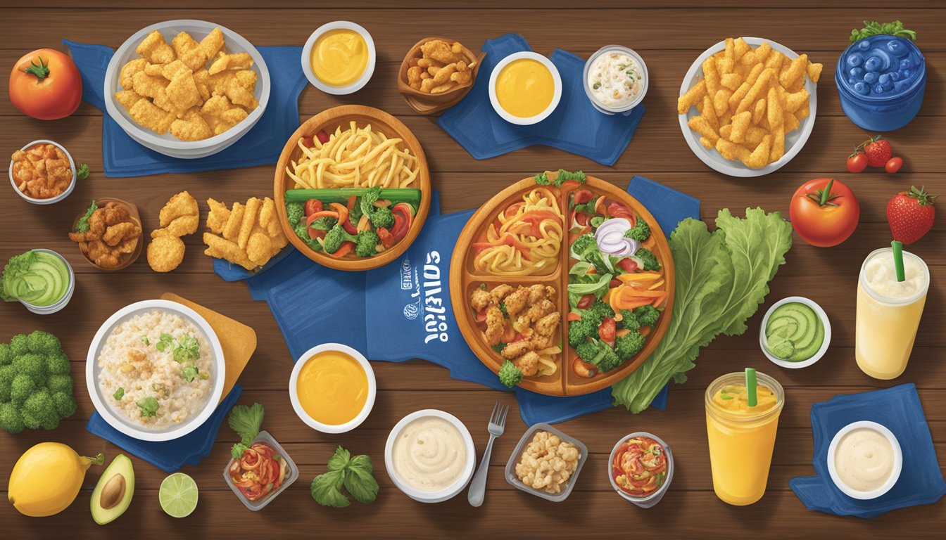 A colorful menu board with various healthy options at Zaxby's