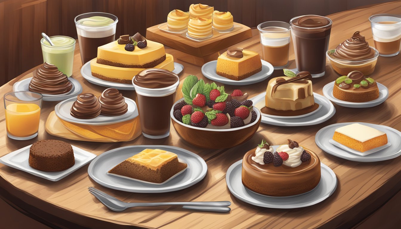 A table set with a variety of portion-controlled desserts and healthy options at an Outback Steakhouse