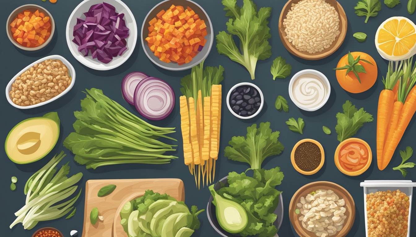 A colorful array of fresh vegetables, lean proteins, and whole grains displayed on a clean, modern menu board at Qdoba