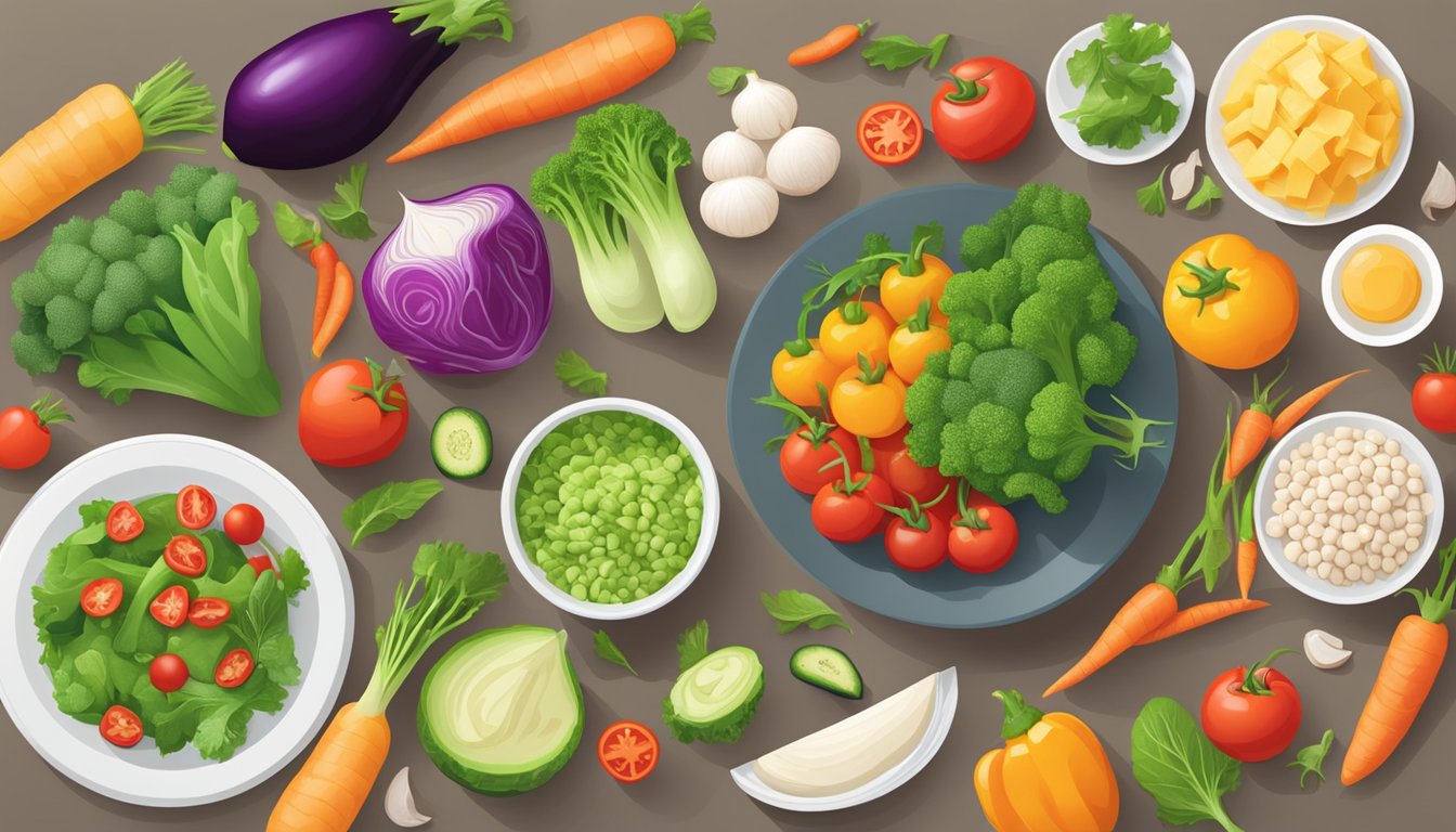 A colorful array of fresh vegetables and lean protein options arranged on a clean, modern table