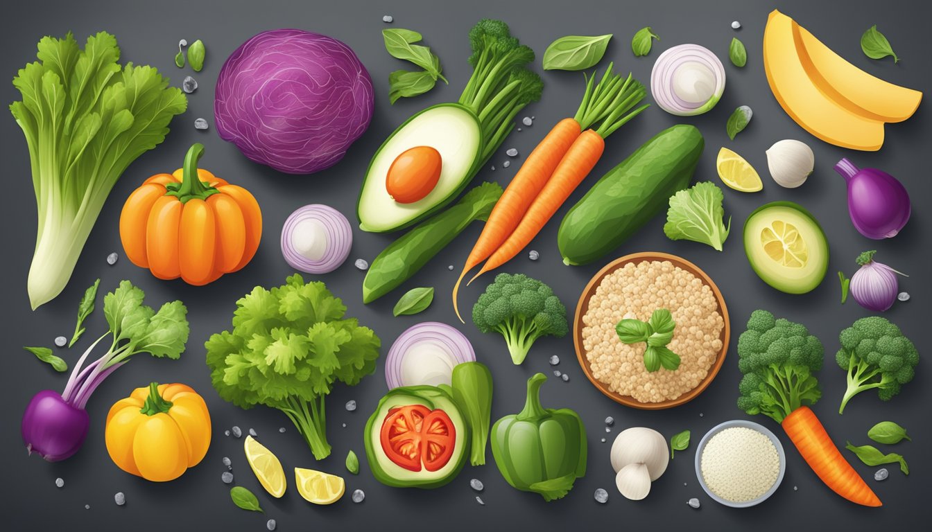 A colorful array of fresh vegetables and lean proteins arranged on a clean, modern menu board