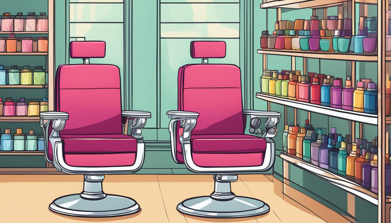 A salon chair with natural light illuminating a variety of vibrant, organic hair coloring options displayed on a shelf