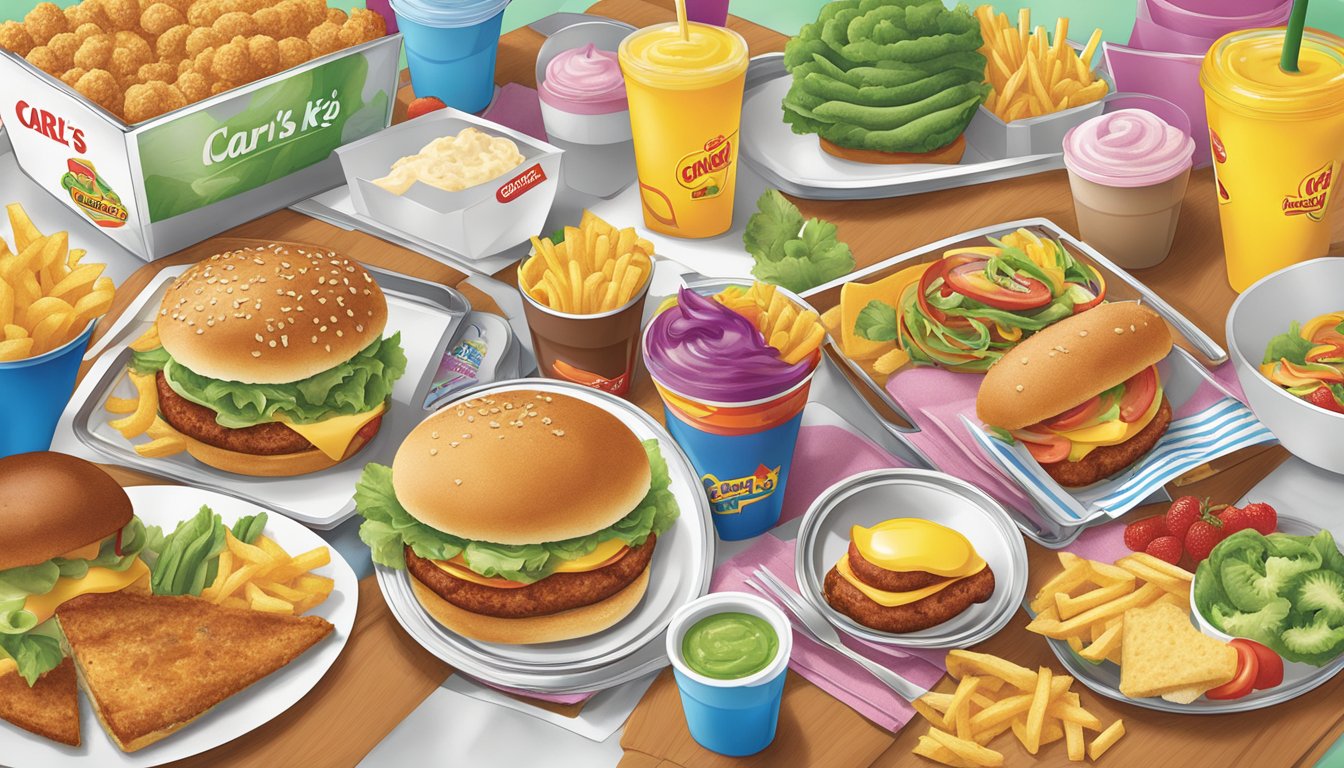 A colorful kids' menu featuring healthy options at Carl's Jr