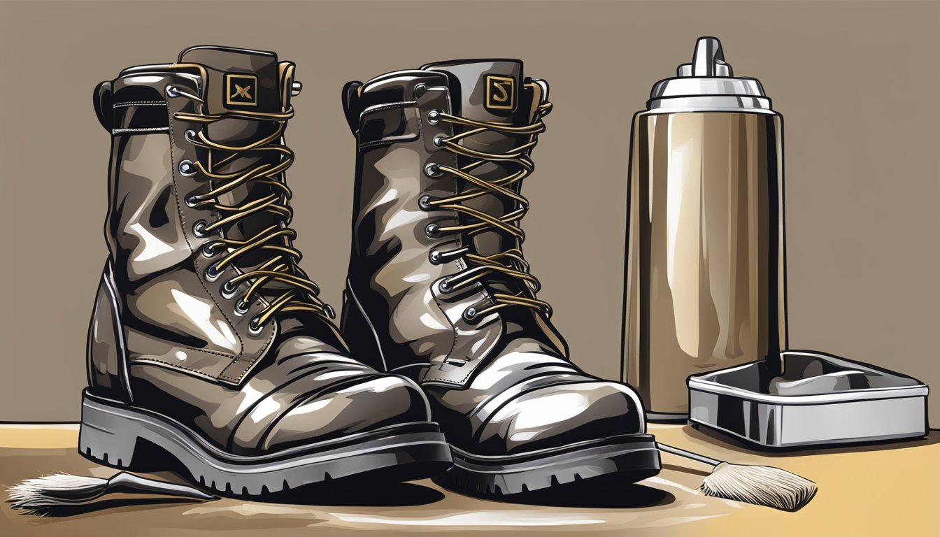 A pair of youth hunting boots being cleaned and polished with care