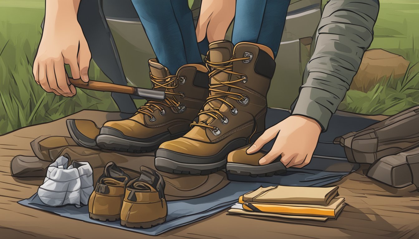 A pair of youth hunting boots being unwrapped and admired by a young outdoors enthusiast