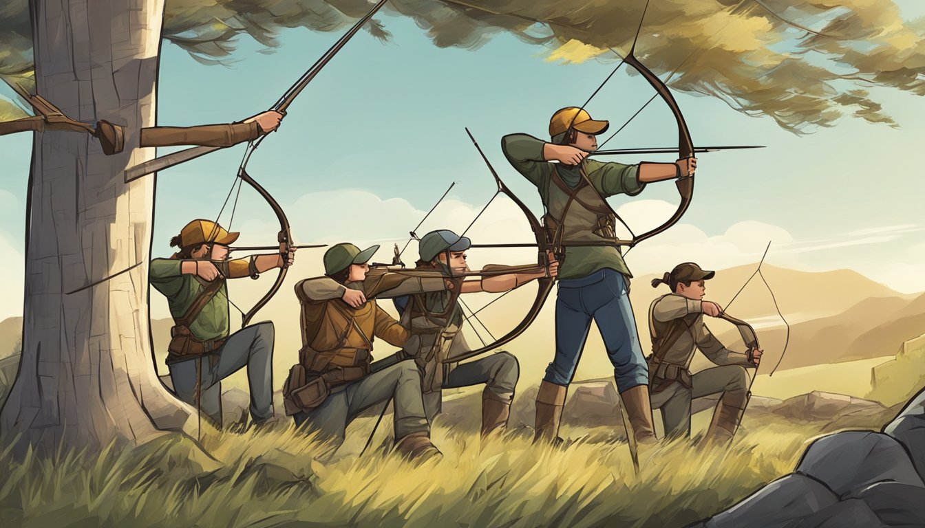 A group of young hunters practicing archery in a supervised, safe environment, with an emphasis on ethical hunting practices