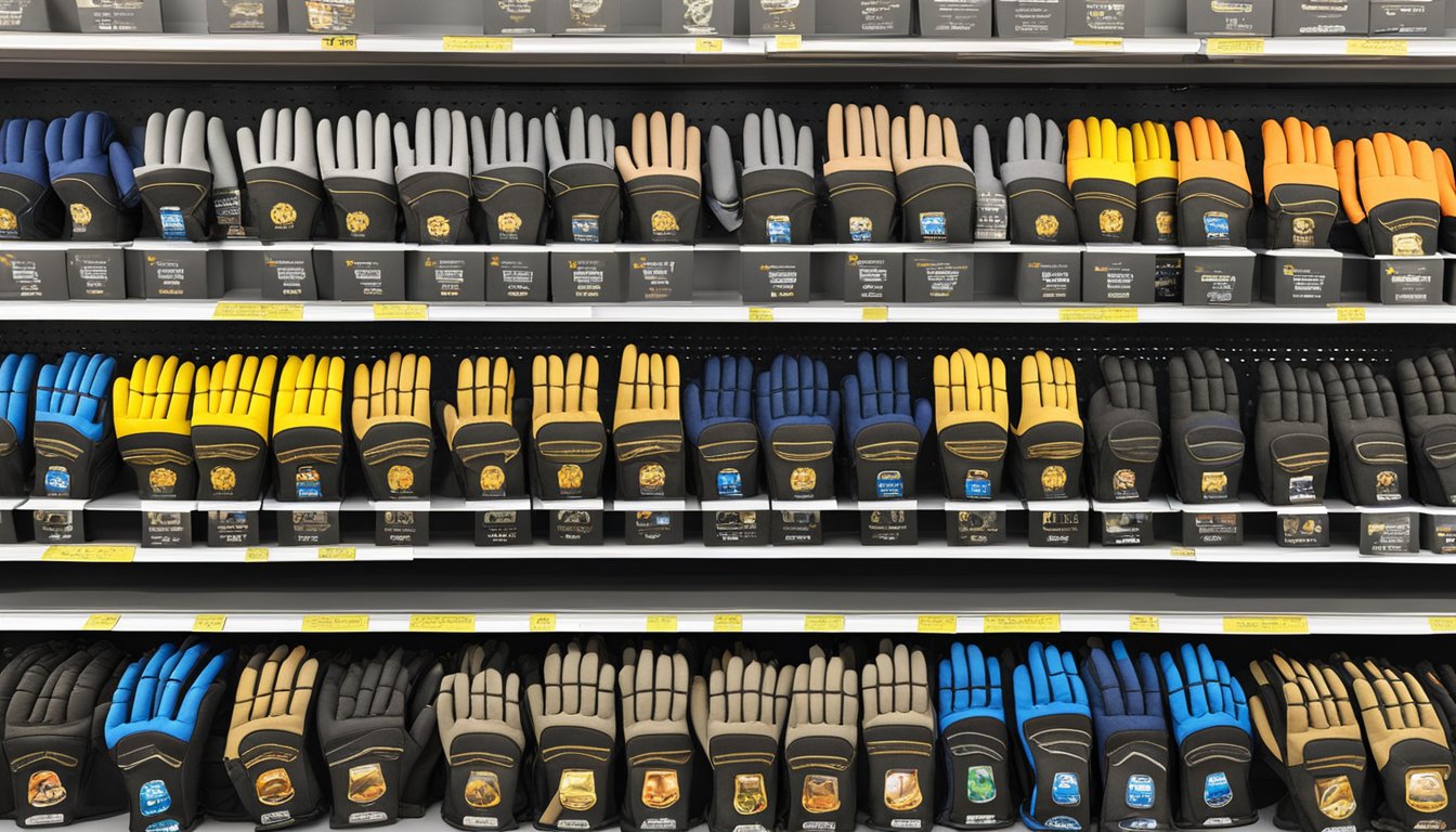 A display of youth hunting gloves from popular brands at a Walmart store