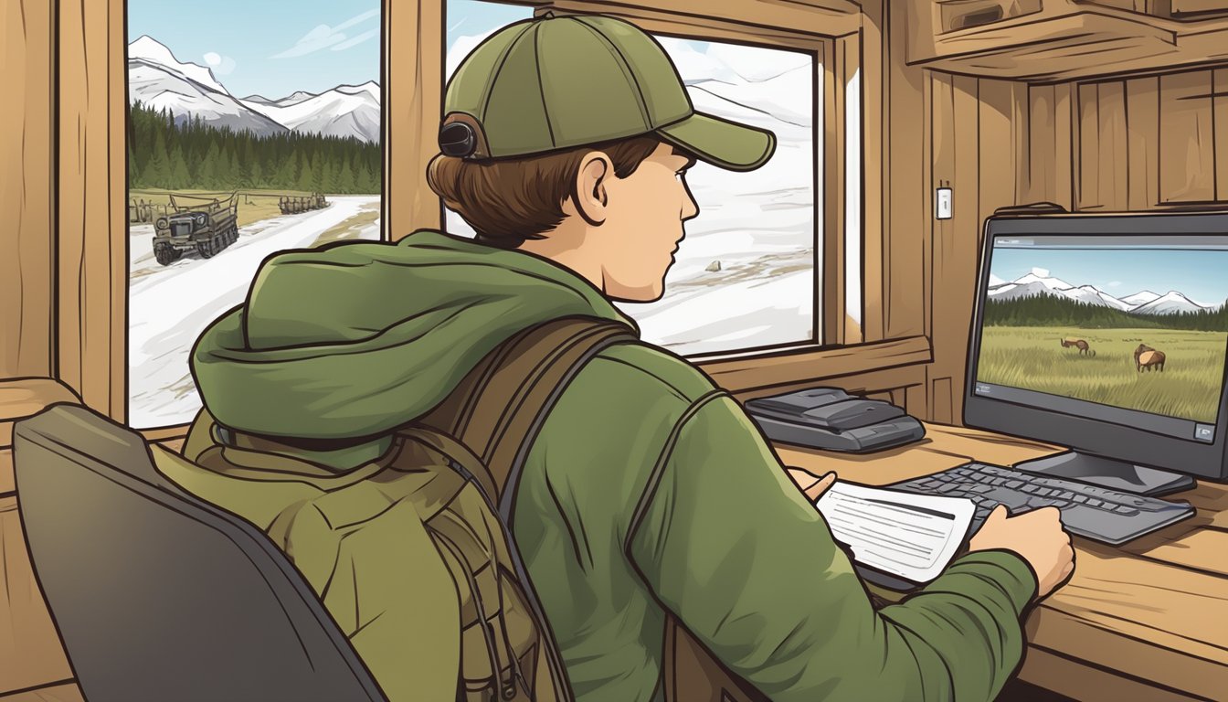 A young hunter purchasing a youth hunting license online using a computer or mobile device