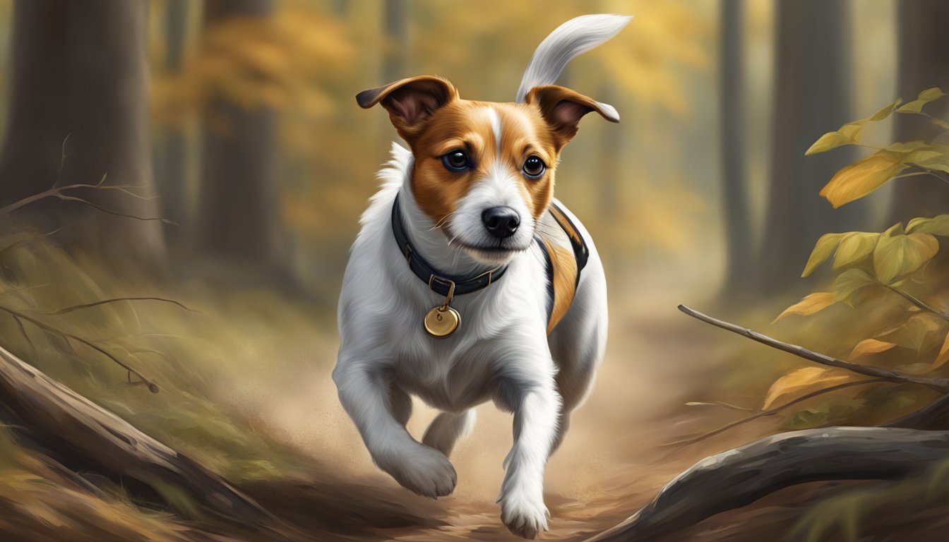 A Jack Russell Terrier leading a successful hunt, with a sense of teamwork and ethical consideration