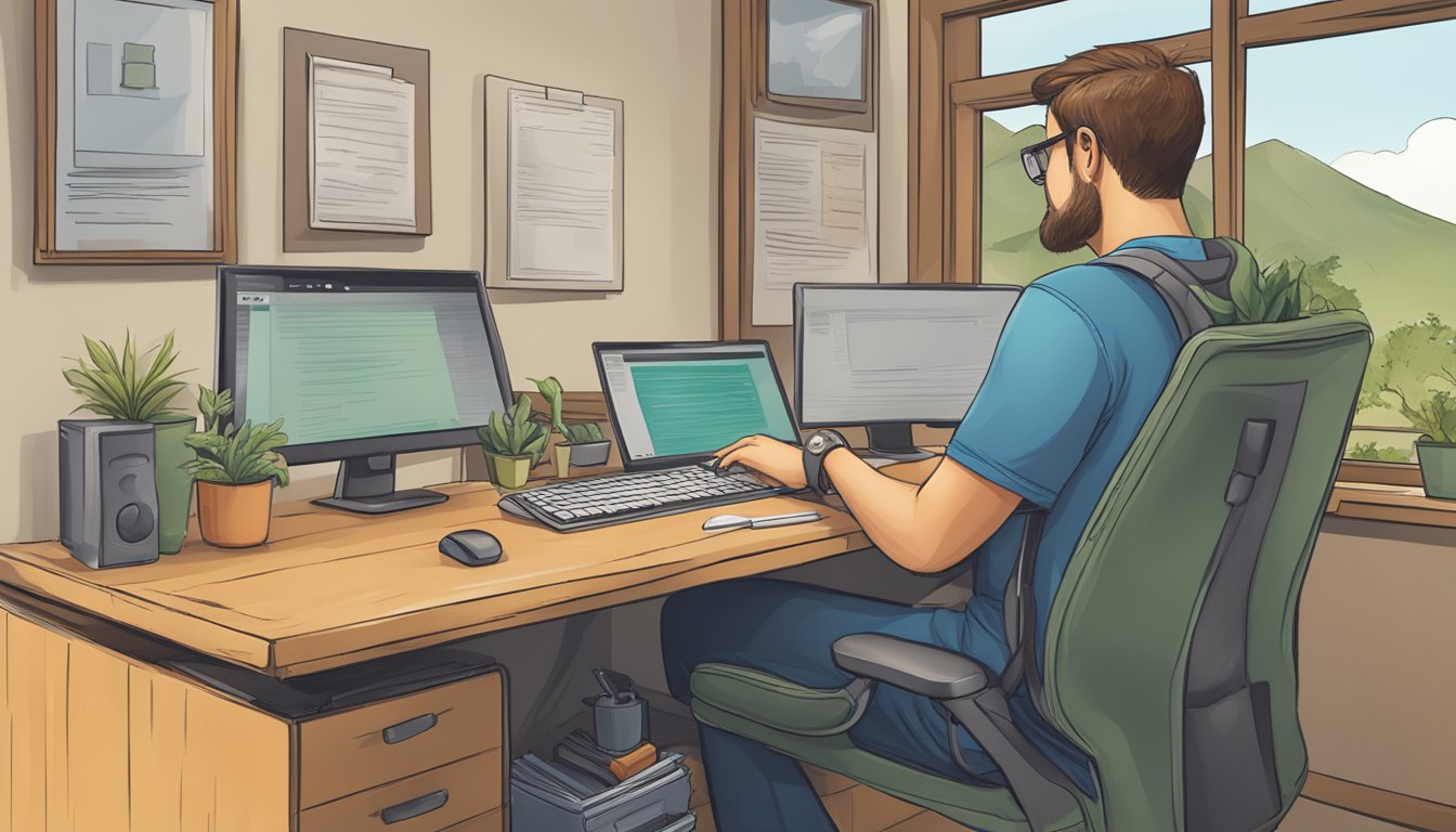 A person at a computer, logging into a website for hunter education instructor training