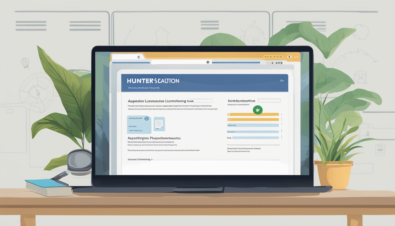 A hunter's certification card displayed next to a computer screen with the "hunter education login" page open