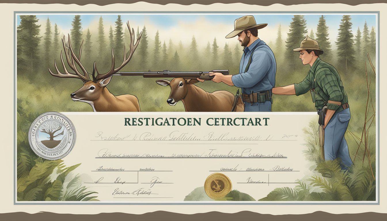 A hunter education registration certificate being stamped and signed by an official