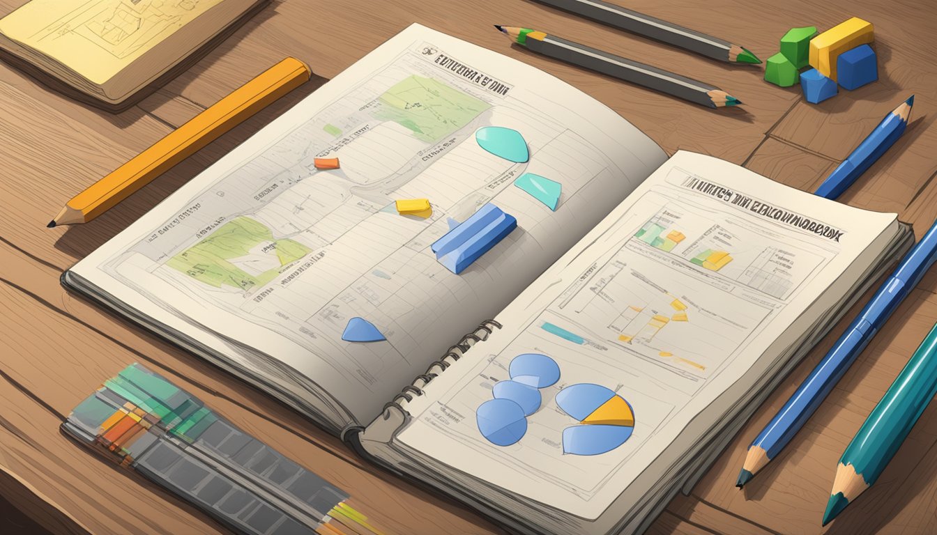 A hunter's education workbook open on a wooden table with a pencil and scattered notes