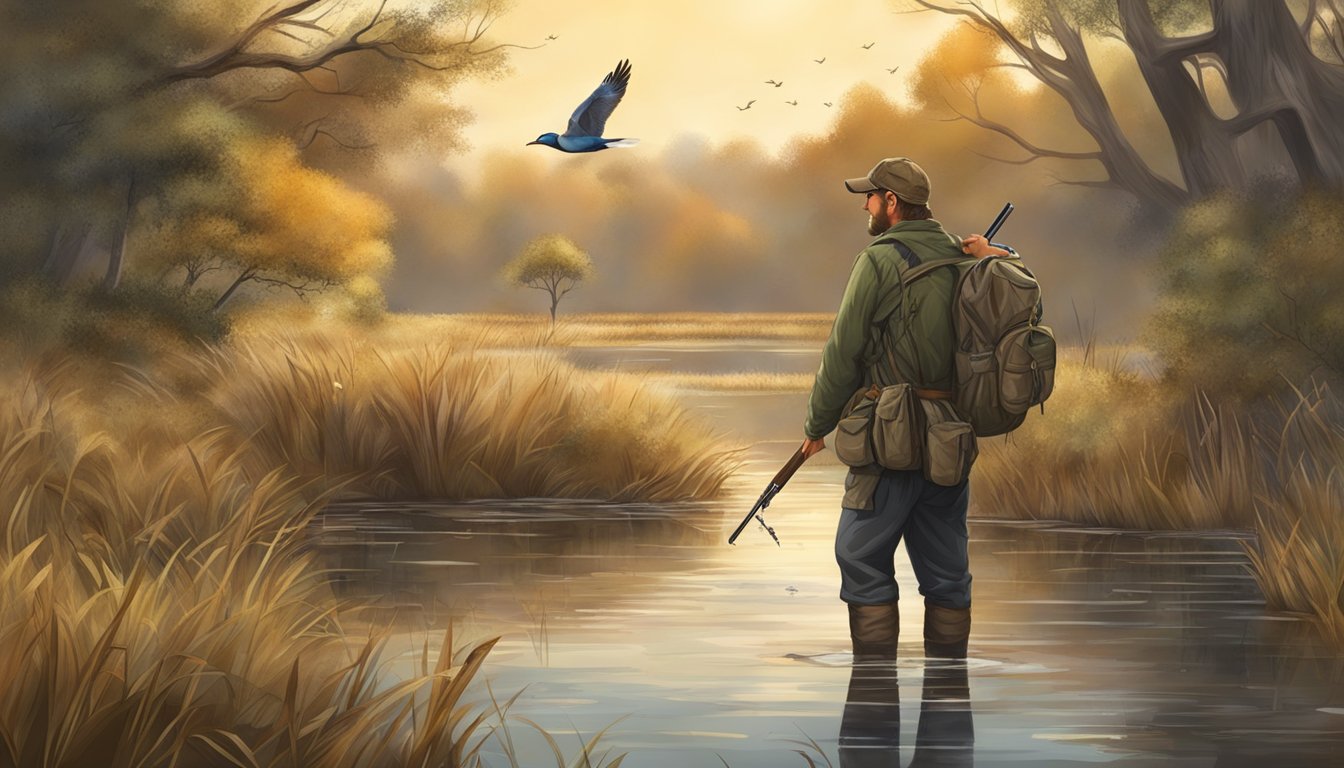 A hunter carefully field dresses a migratory bird in a natural setting