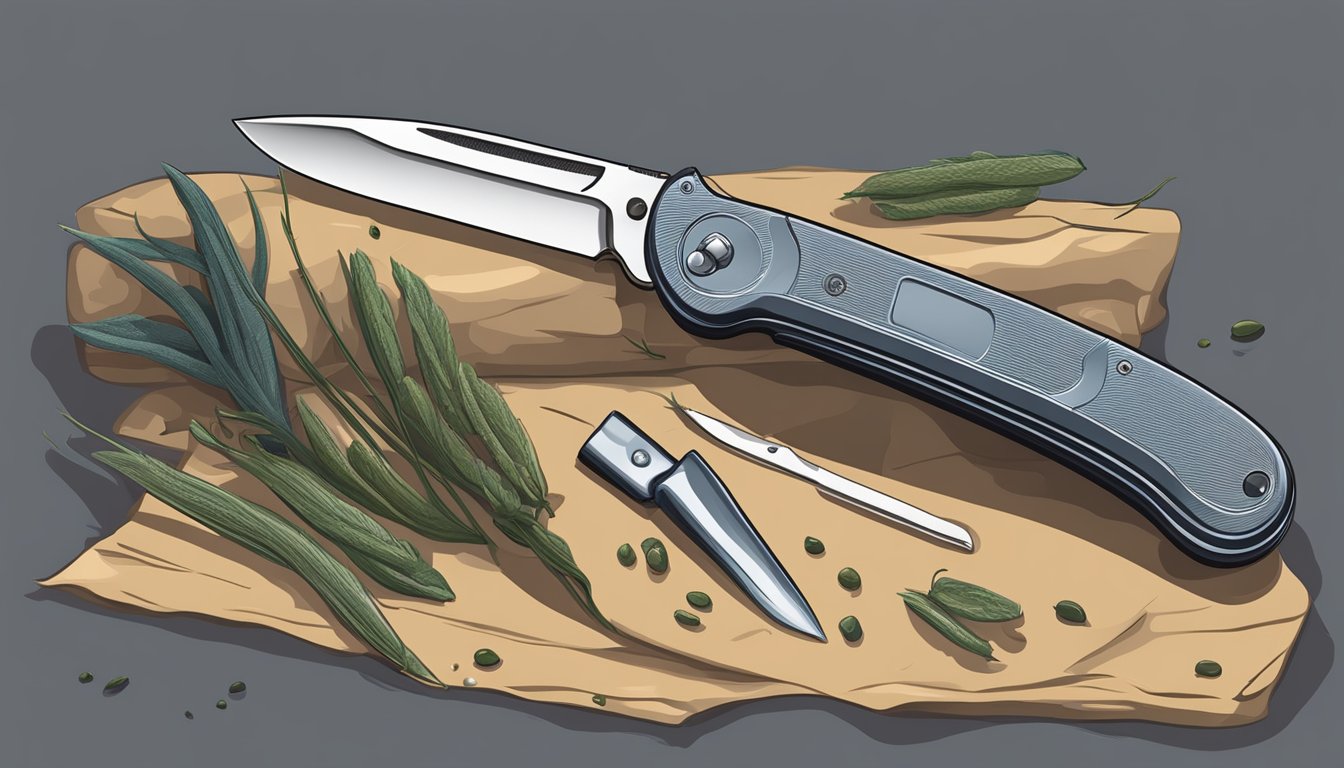 A pocket knife lies next to a concluded field dressing