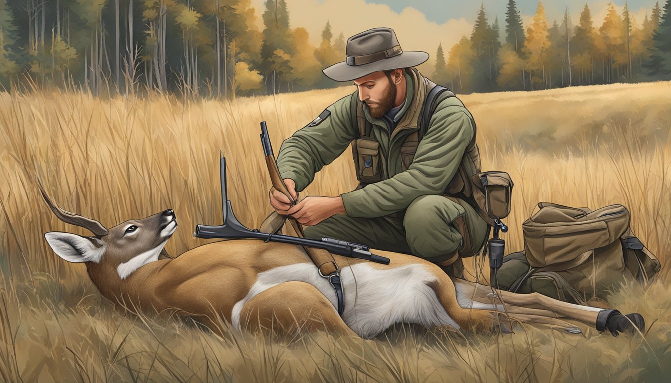 A hunter uses a field dressing kit to skin and dress a deer