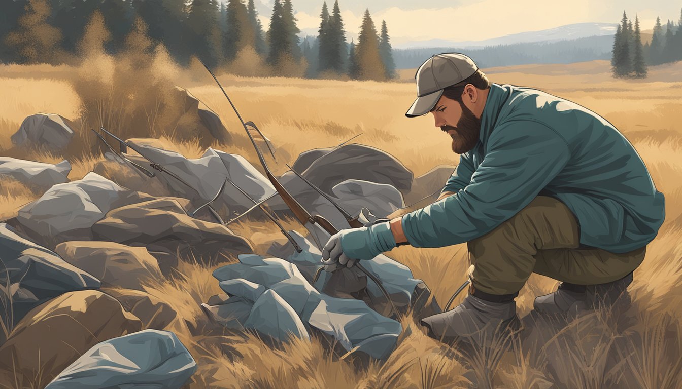 A hunter carefully selects long, durable gloves for field dressing big game animals