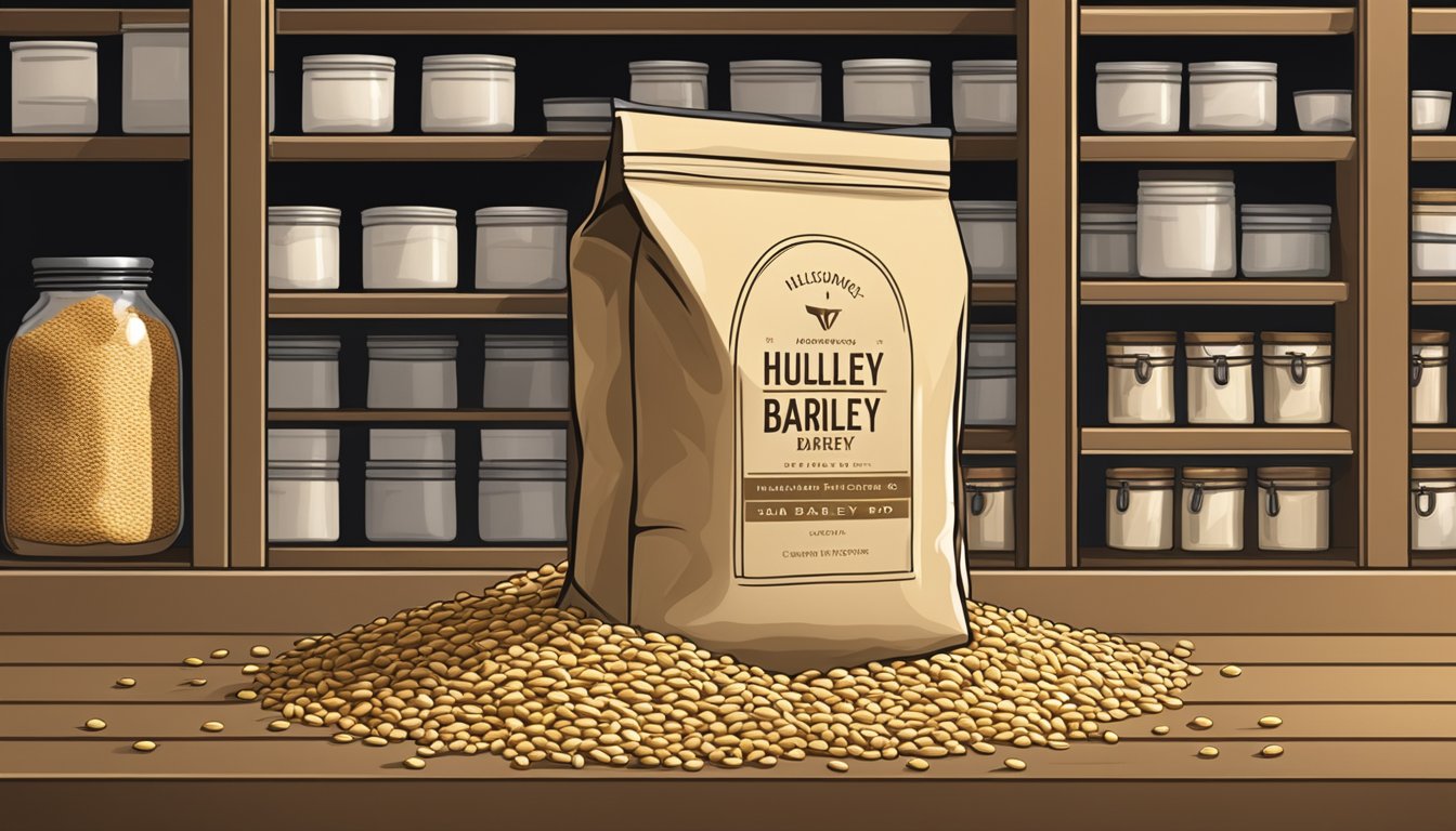 A bag of hulled barley sealed and stored in a cool, dry pantry