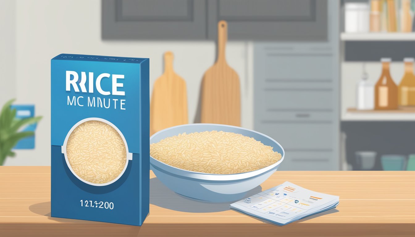 A box of Minute Rice sits on a pantry shelf, next to a calendar with the current date circled