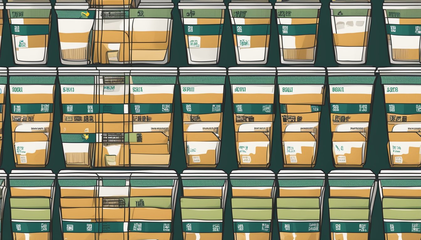 A pantry shelf with various miso soup packets arranged neatly in rows, with expiration dates clearly visible