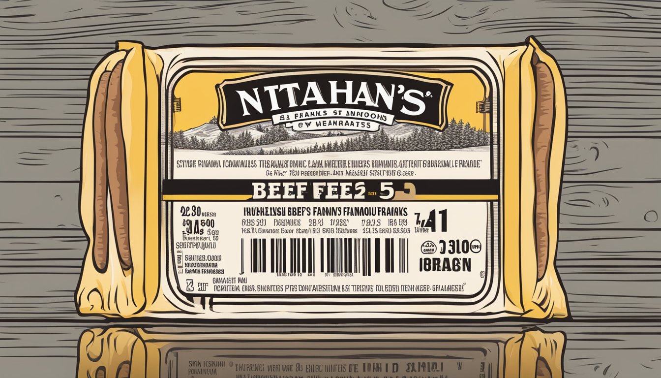 A package of Nathan's Famous Skinless Beef Franks with expiration date visible