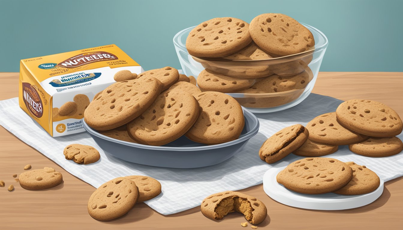 A package of Nutter Butters sits on a kitchen counter, with a few cookies spilling out. Some of the cookies show signs of mold and discoloration