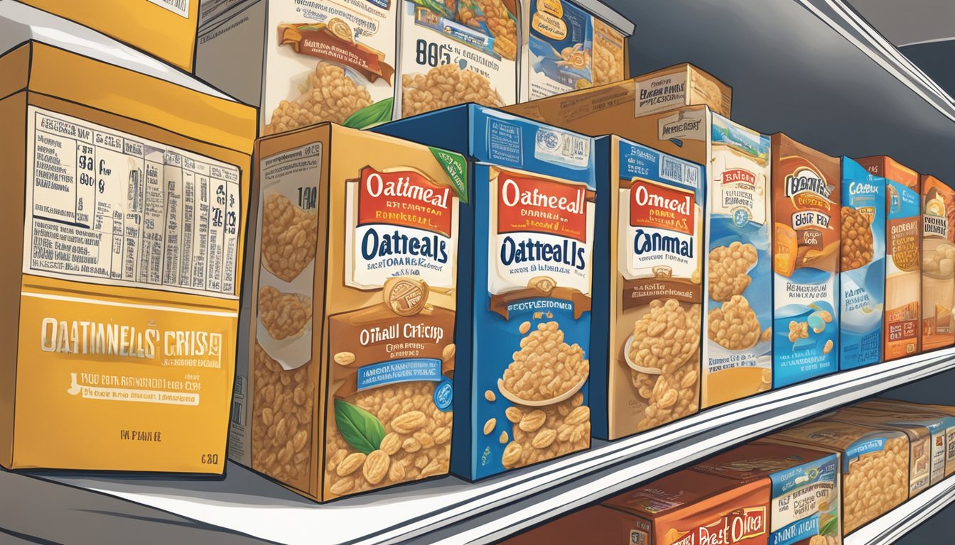 A box of Oatmeal Crisp cereal sits on a pantry shelf, with a "best by" date clearly visible