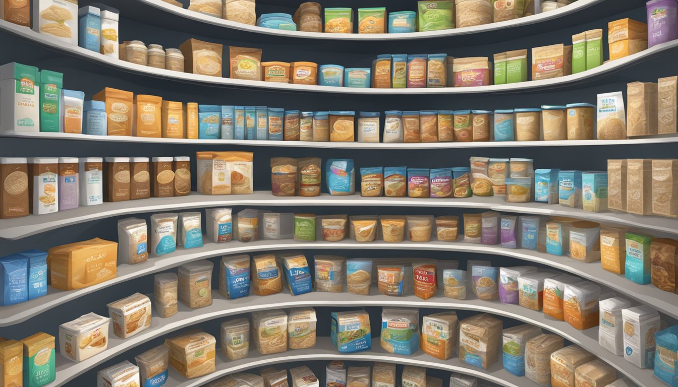 A pantry shelf with neatly arranged oatmeal packets, surrounded by a cool, dry environment