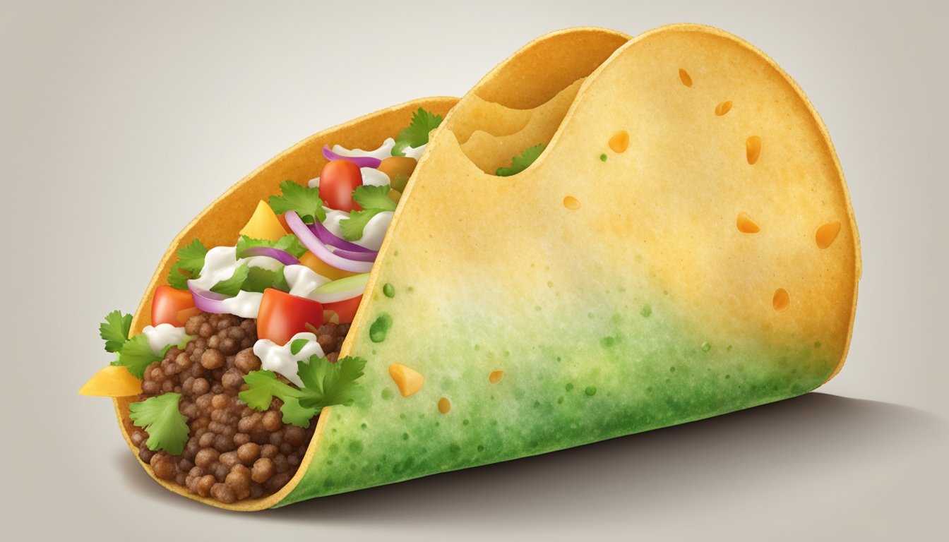 A taco shell with visible mold and a stale odor