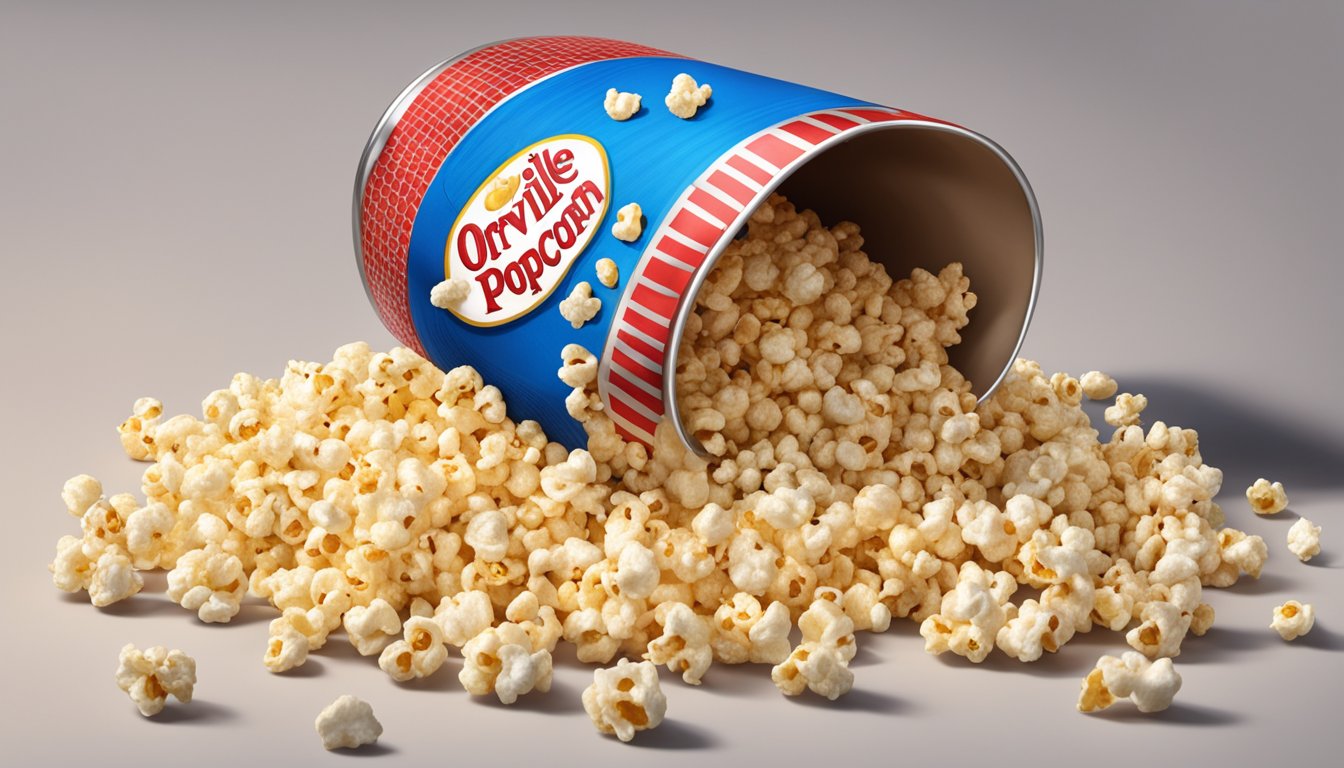 A bag of Orville Redenbacher's Popcorn sits open, with moldy kernels scattered around it