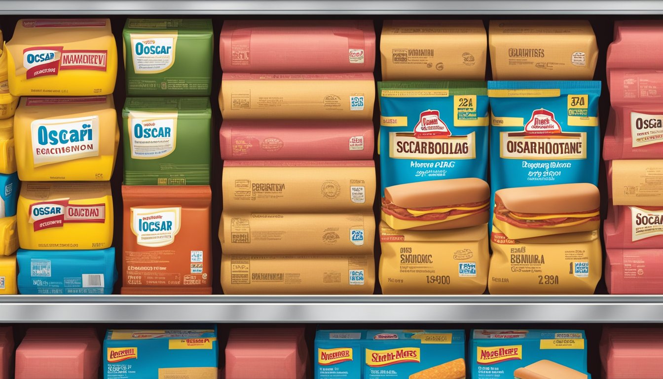 A variety of Oscar Mayer Bologna packages arranged on a shelf with expiration dates clearly visible