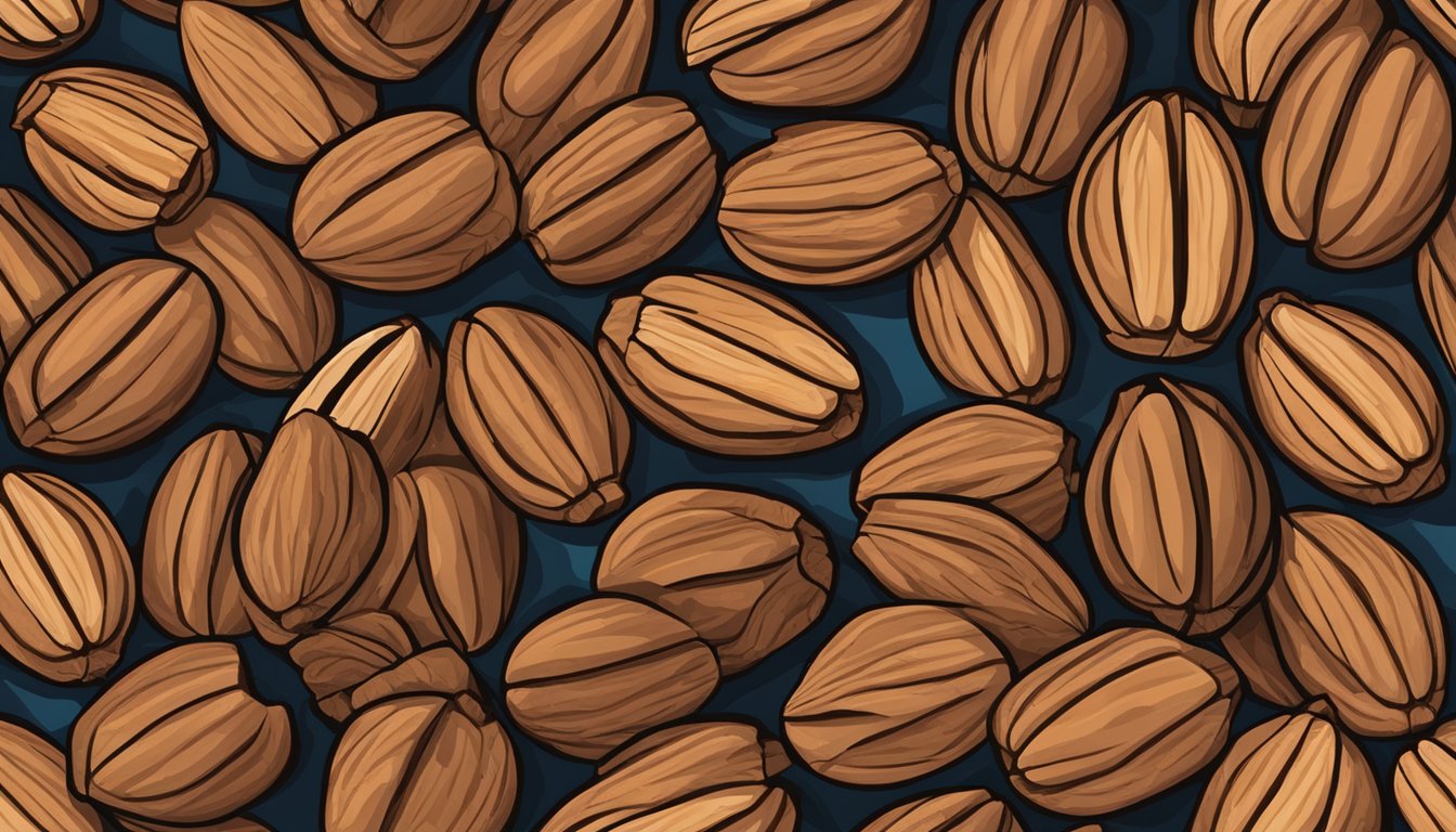 A pile of pecans sitting on a wooden table, some cracked open to reveal the nut inside, while others are still whole and in their shells