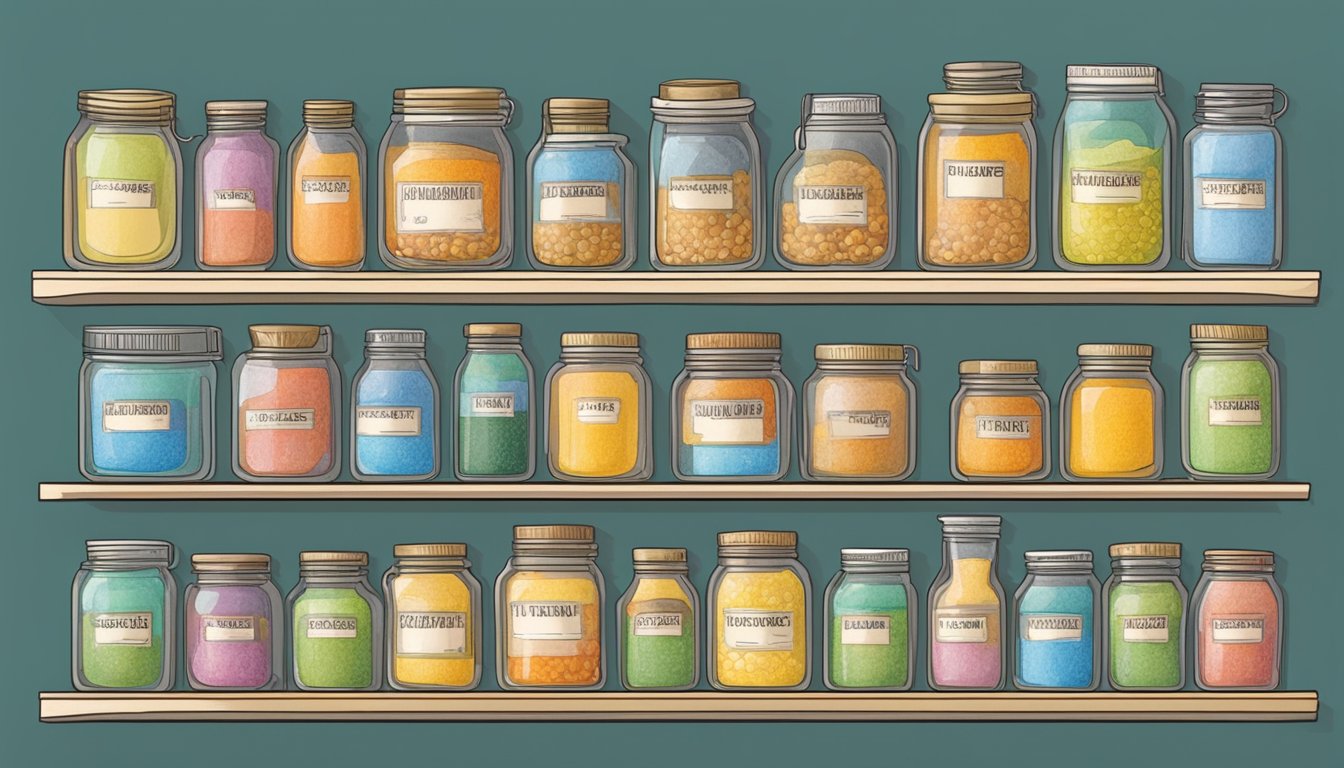 A variety of pectin jars arranged on a shelf, with expiration dates clearly labeled