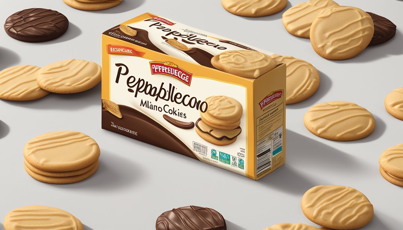 A package of Pepperidge Farm Milano Cookies sits unopened on a kitchen counter, surrounded by other snacks