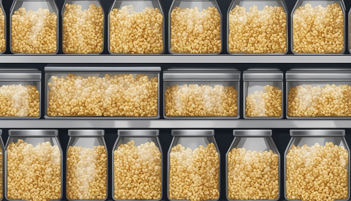 Airtight container filled with popcorn kernels, stored in a cool, dry pantry