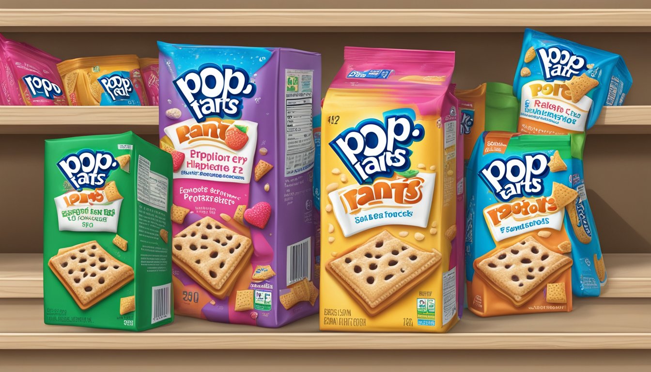 A pantry shelf with a box of Pop-Tarts, expiration date visible