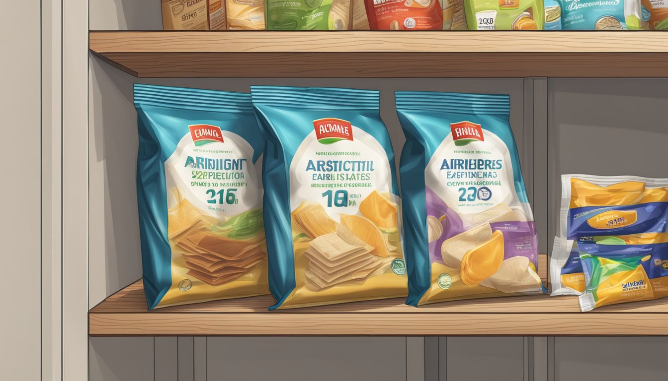 Airtight chip bag on shelf with expiration date