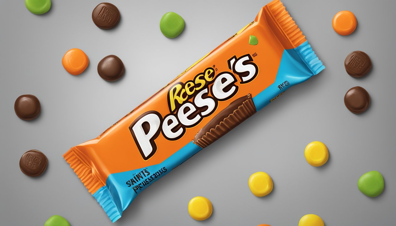 A clear, unopened package of Reese's Pieces with no signs of damage or tampering, placed next to a "best by" date indicating freshness