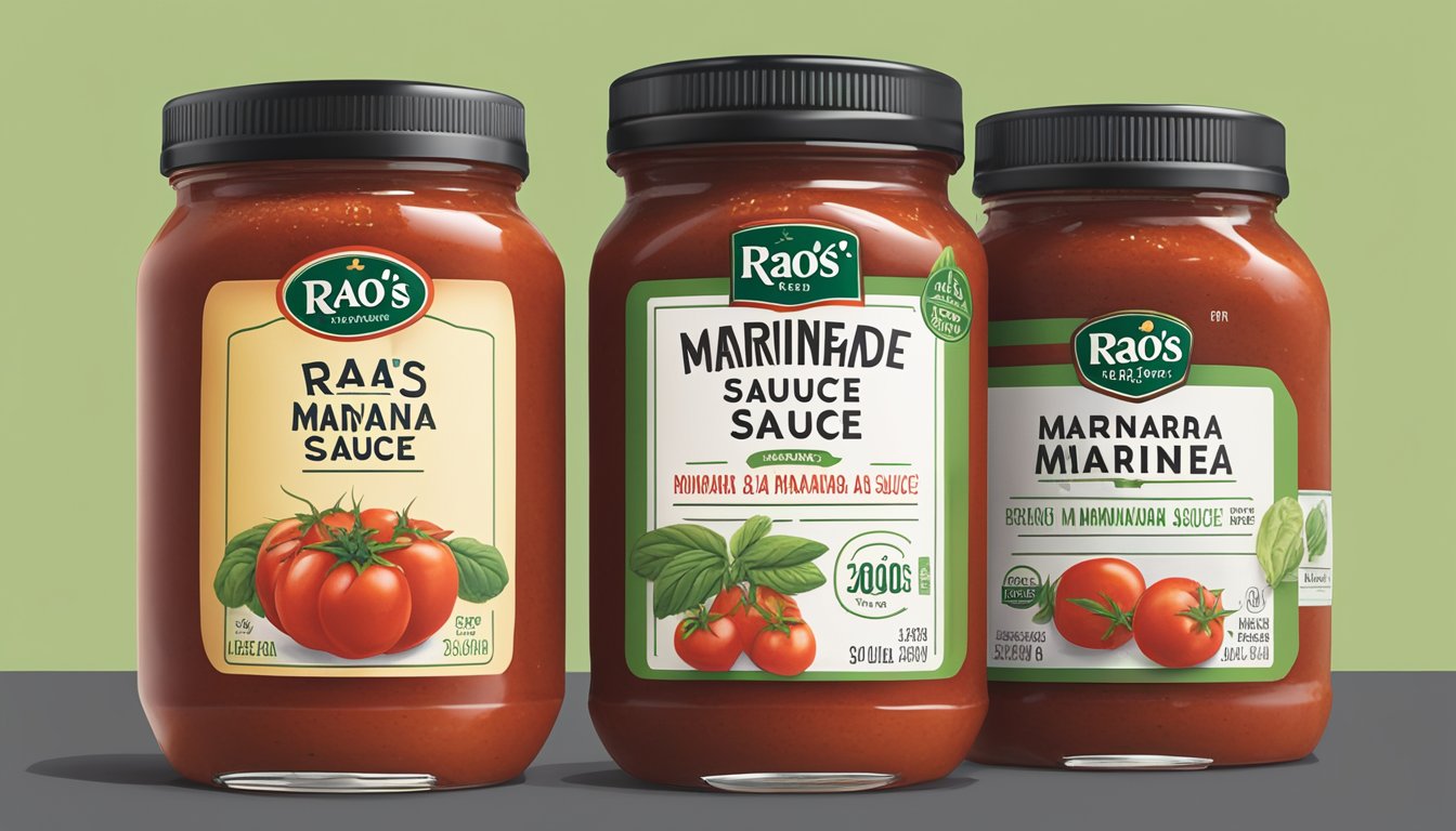 A jar of Rao's Homemade Marinara Sauce next to a store-bought marinara sauce, with expiration dates visible on the labels