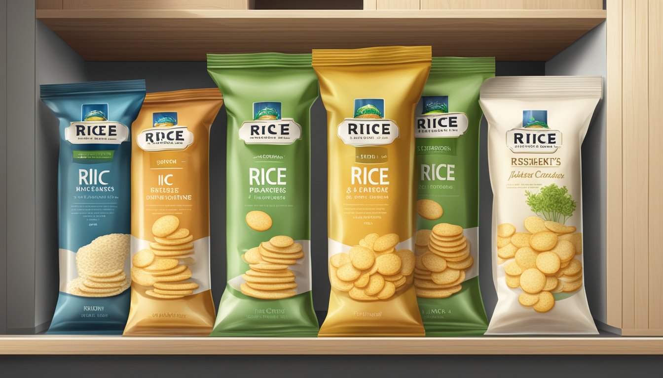 A sealed package of rice crackers stored in a dry, cool pantry