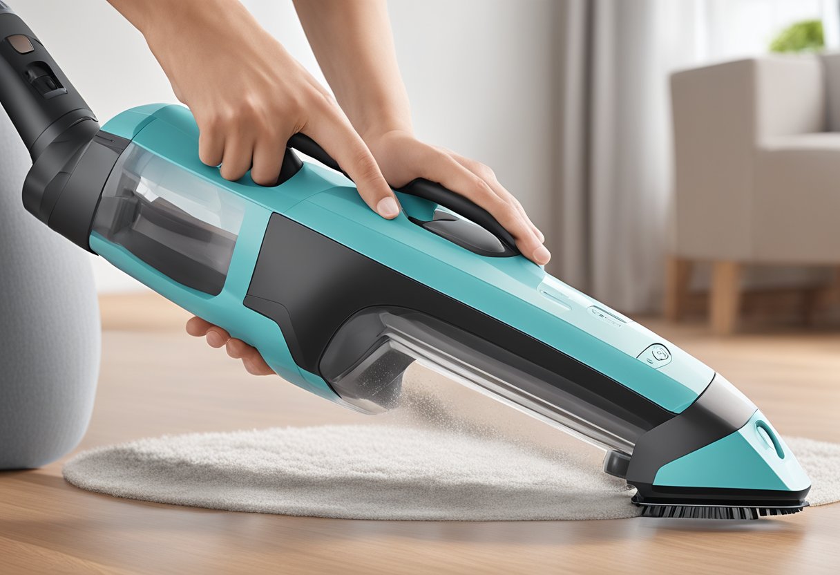 Un aspirateur sans fil Fagor premium en action, nettoyant efficacement diverses surfaces avec aisance.