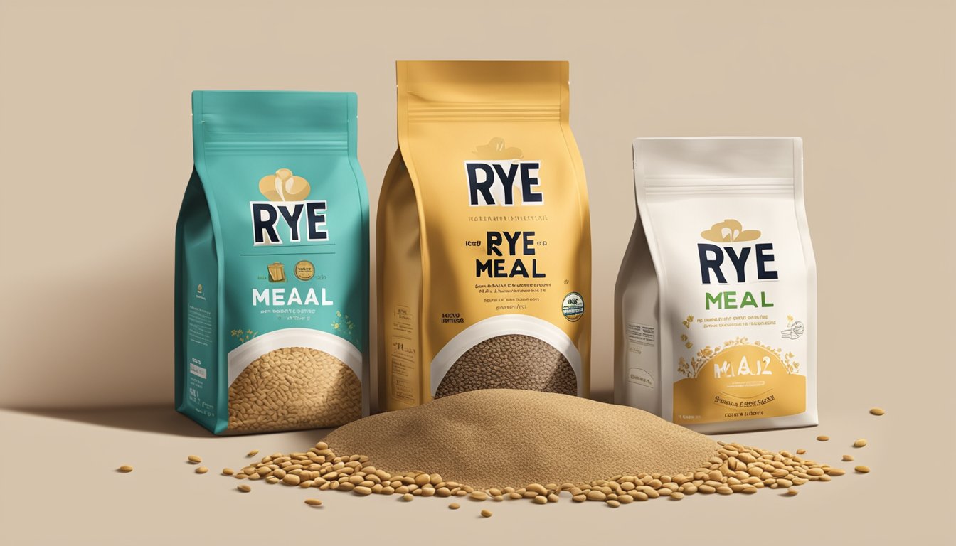 A bag of rye meal sits on a pantry shelf, surrounded by other dry goods. The packaging is unopened, and the expiration date is clearly visible