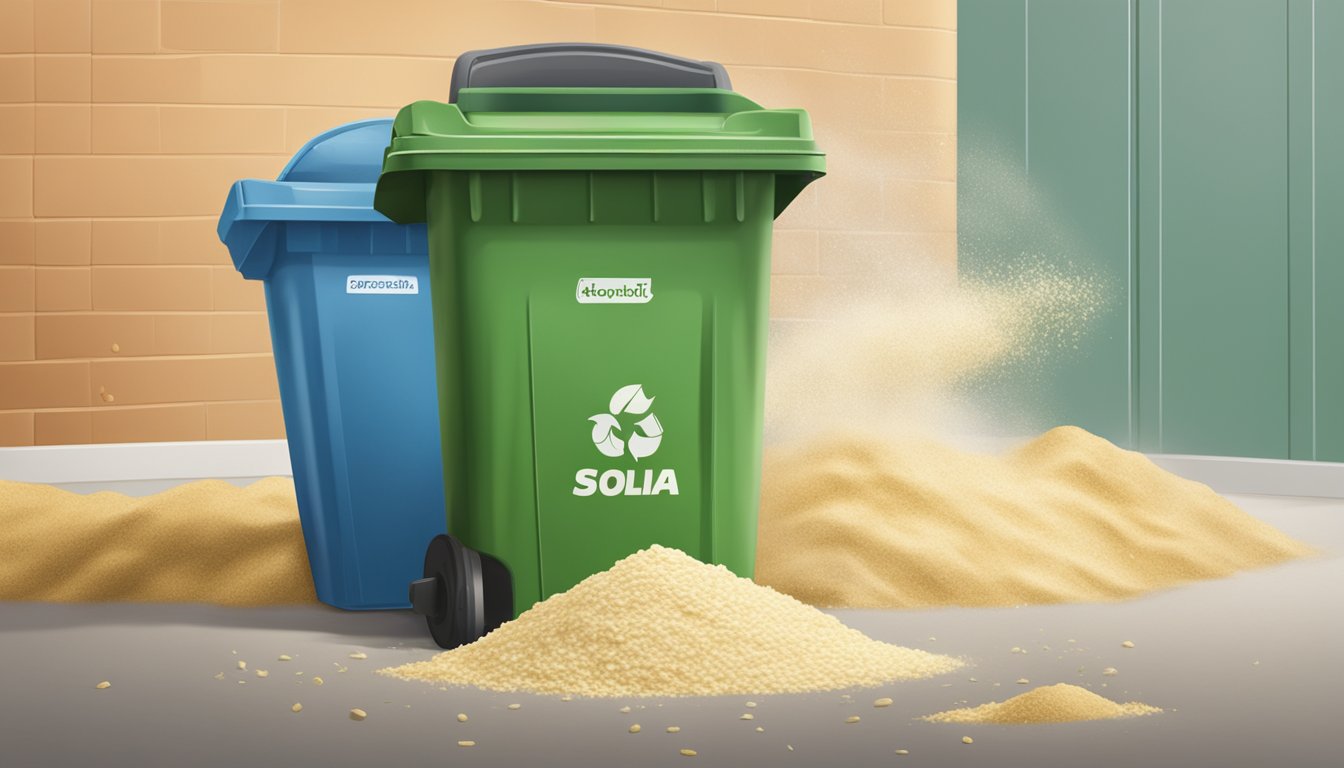 A bag of expired semolina flour being thrown into a trash can