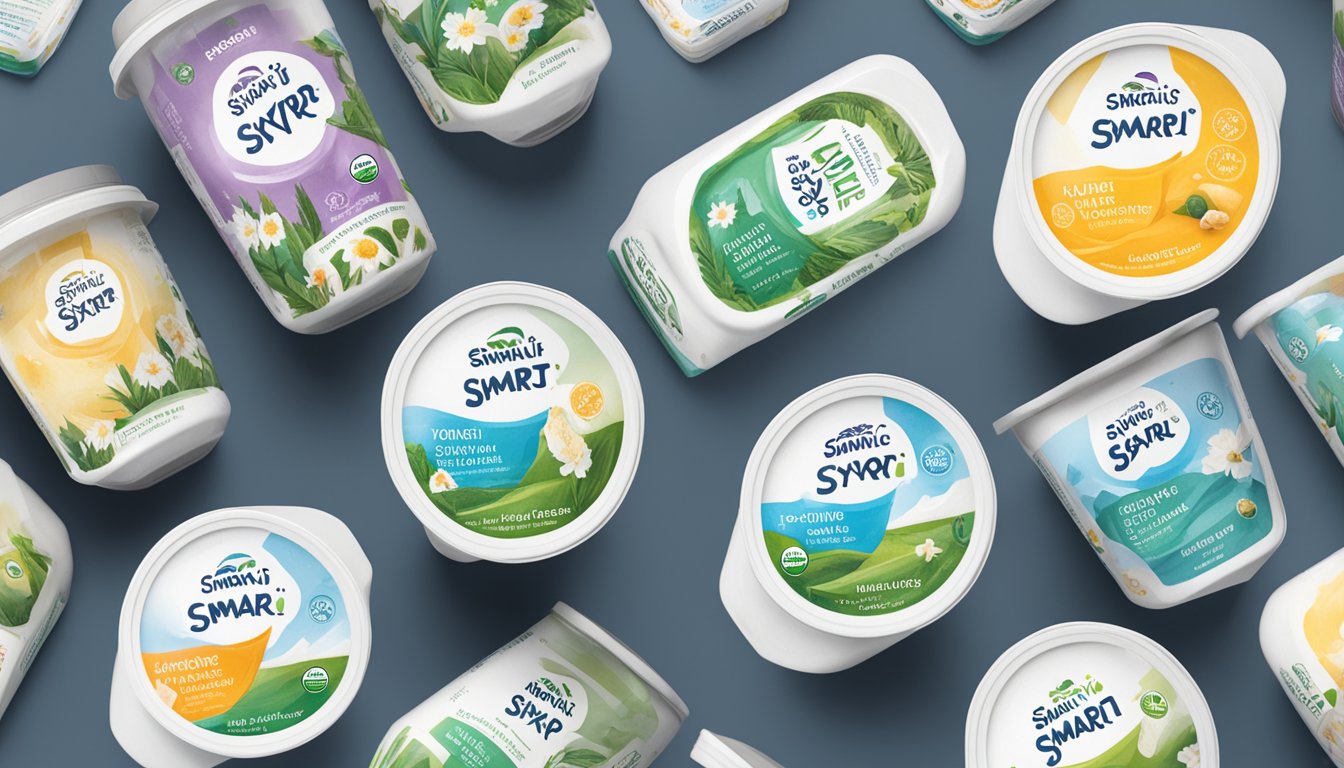 A tub of Smari Organic Icelandic Skyr sits unopened next to other yogurt containers, with expiration dates clearly visible