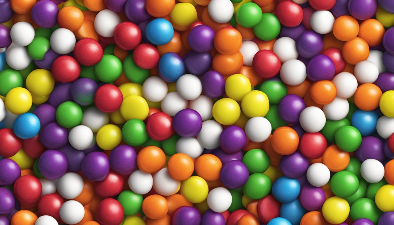 A colorful pile of Skittles sits untouched on a clean, white countertop