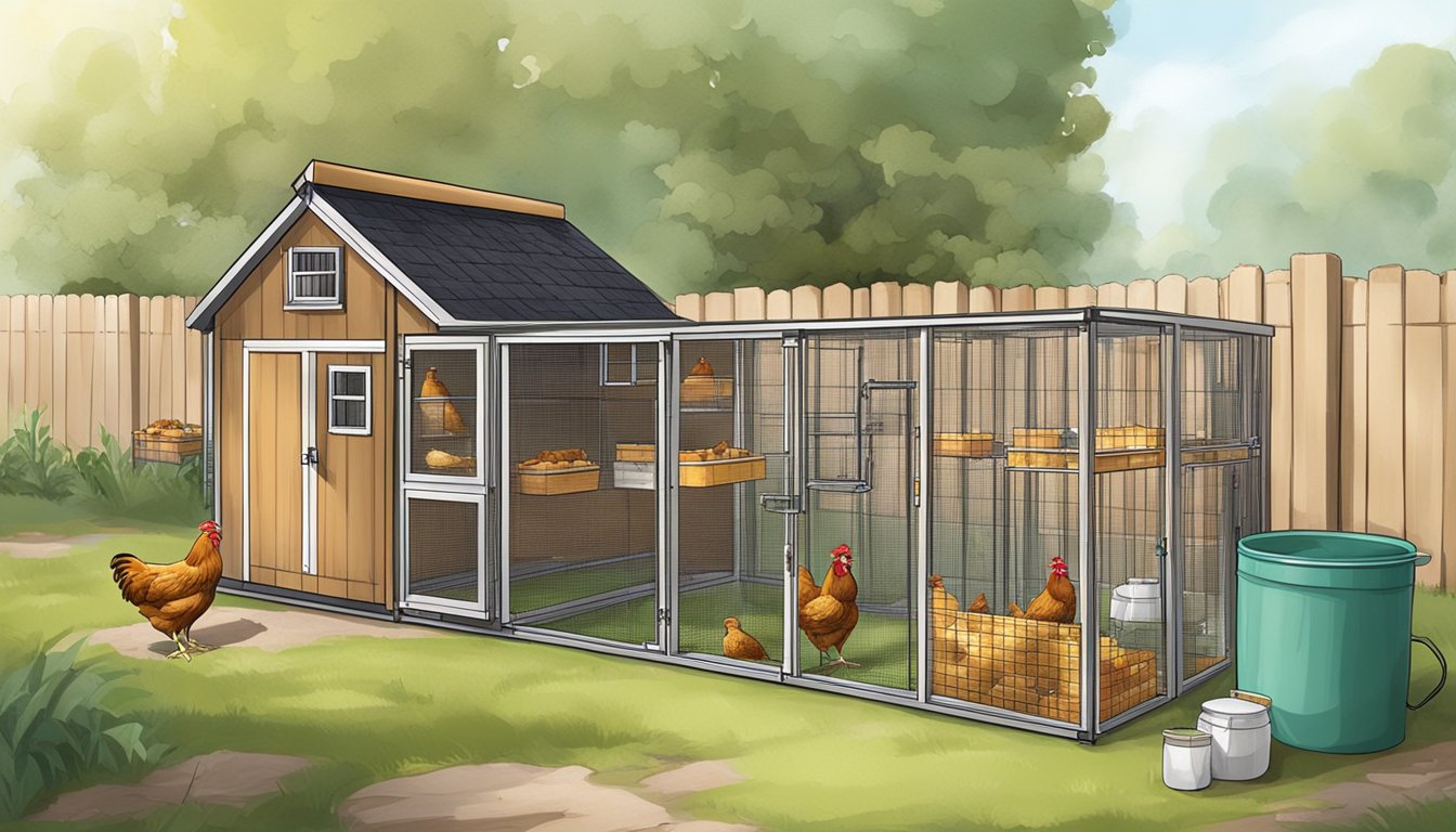 An urban chicken coop with Grandpa's Feeders Automatic Feeder and 6 other essential supplies