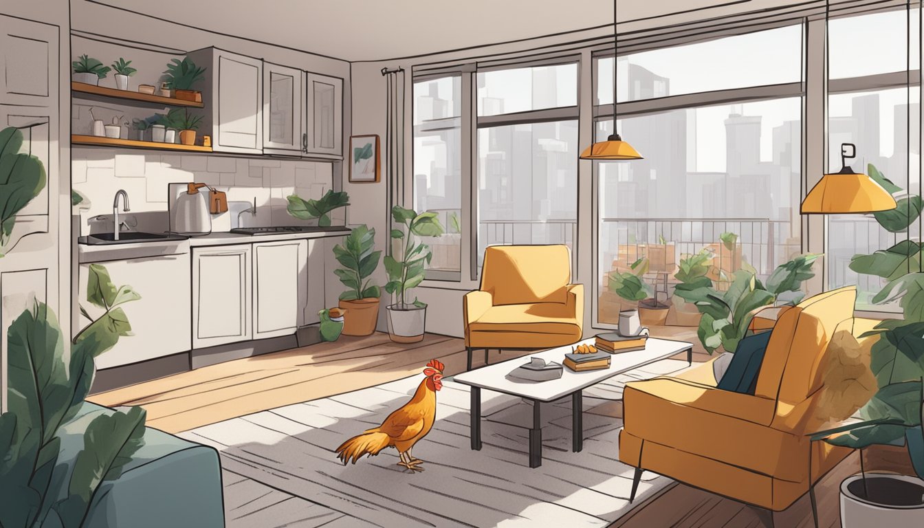 A cozy urban apartment with a clean living space and 10 helpful tips for raising chickens